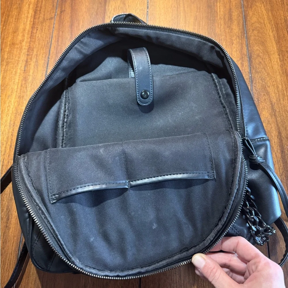 Aldo Quilted Black Leather Medium Backpack Panther Gem Chain‎ Gothic